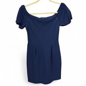 Leyden Navy Blue Off Shoulder Mini Dress